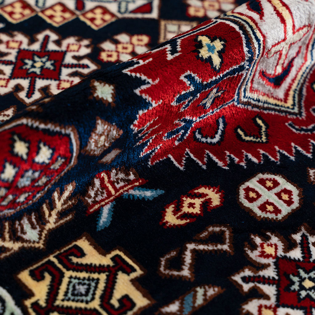 "Shahnezerli" Red Star in the Midnight Sky silk carpet
